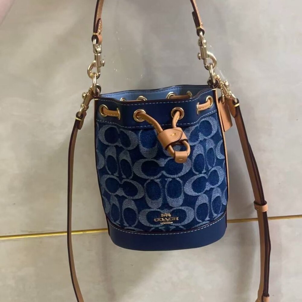 COACH mini denim bucket bag